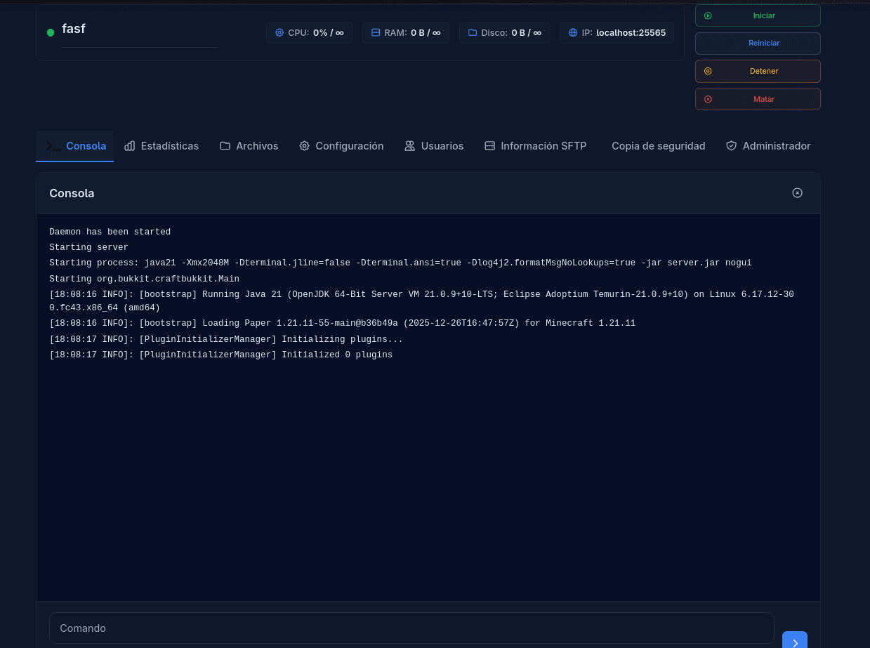 Dashboard UI for a control panel